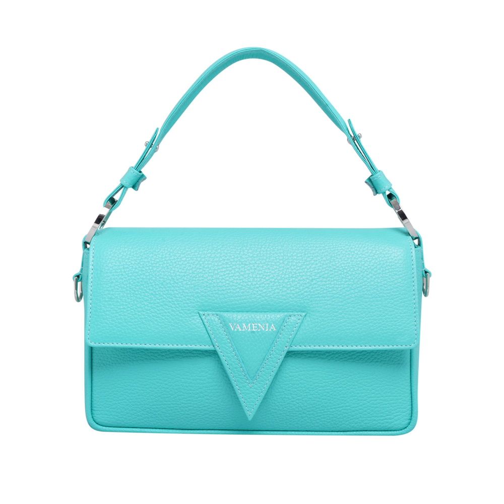 Shoulder bag made of grained calfskin turquoise